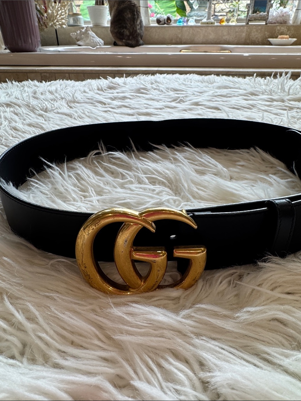Gucci Black Leather Belt with Gold Double G Buckle size 90-36